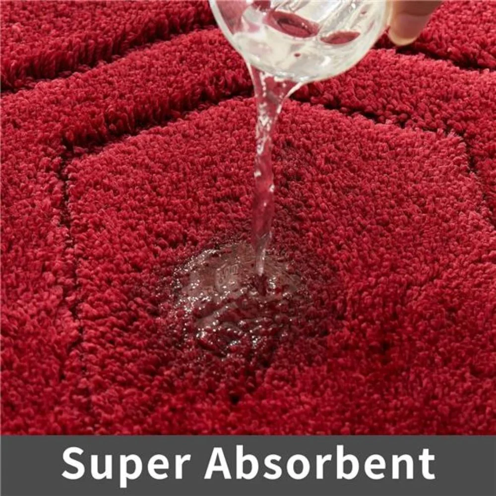 Extra Thick Bath Rug Anti Slip Plush Bathroom Mat Soft Absorbent Red 17x27